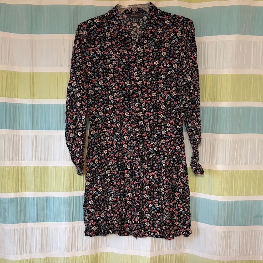Primark Floral Collared Shirt Dress Long Sleeve Sz 10 - Picture 8 of 8